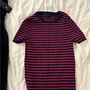 Zara Navy and Red Striped Short Sleeve Tee